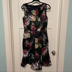 David Meister size 6 flounce hem floral print panel midi dress!